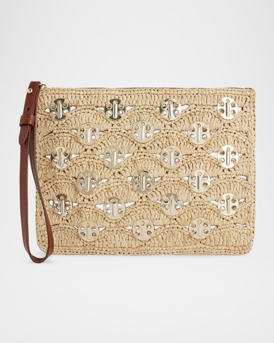 Disc Raffia Pouch Wristlet